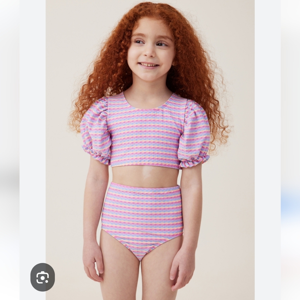 Cotton On Kids High Waisted Puff Sleeve Bikini